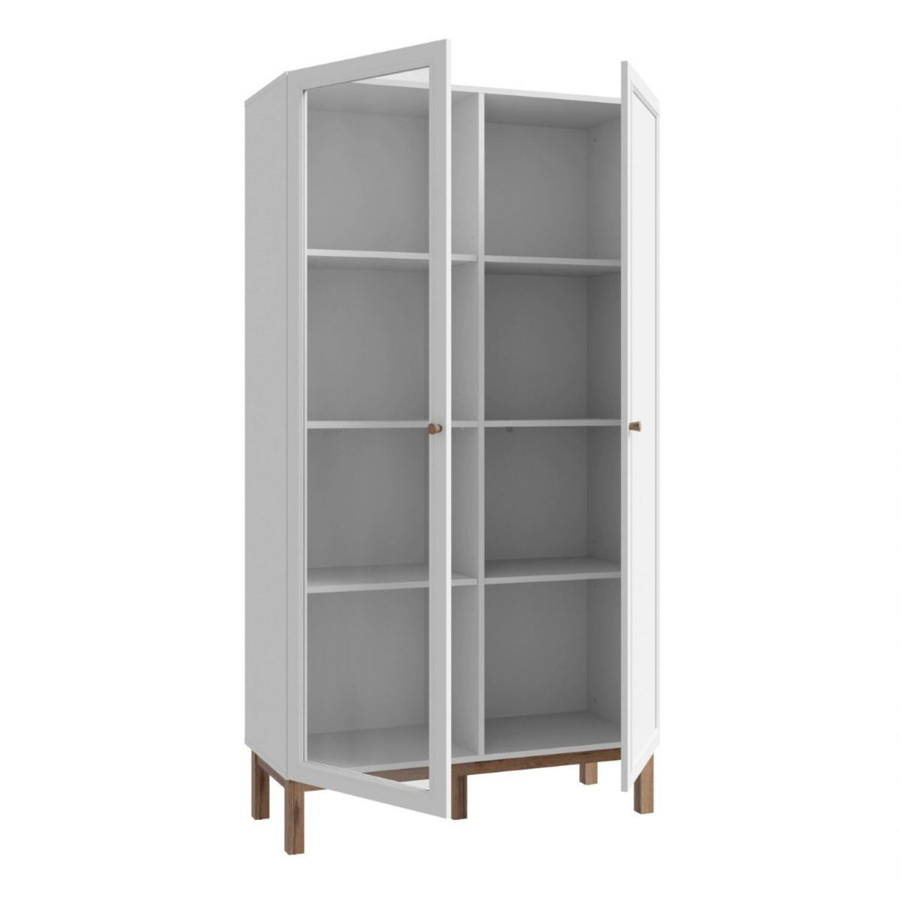 Wensley Display Cabinet with 1 Door and 1 Glass Door in Light Grey and Oak