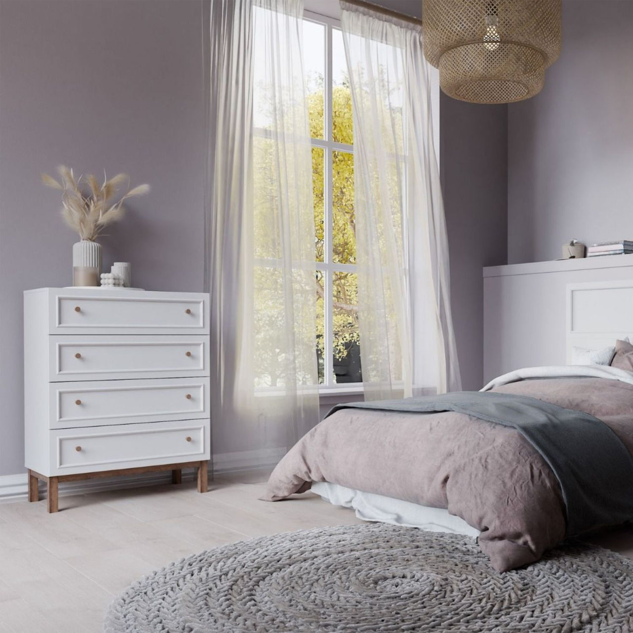 Wensley 4 Drawer Chest in Light Grey and Oak