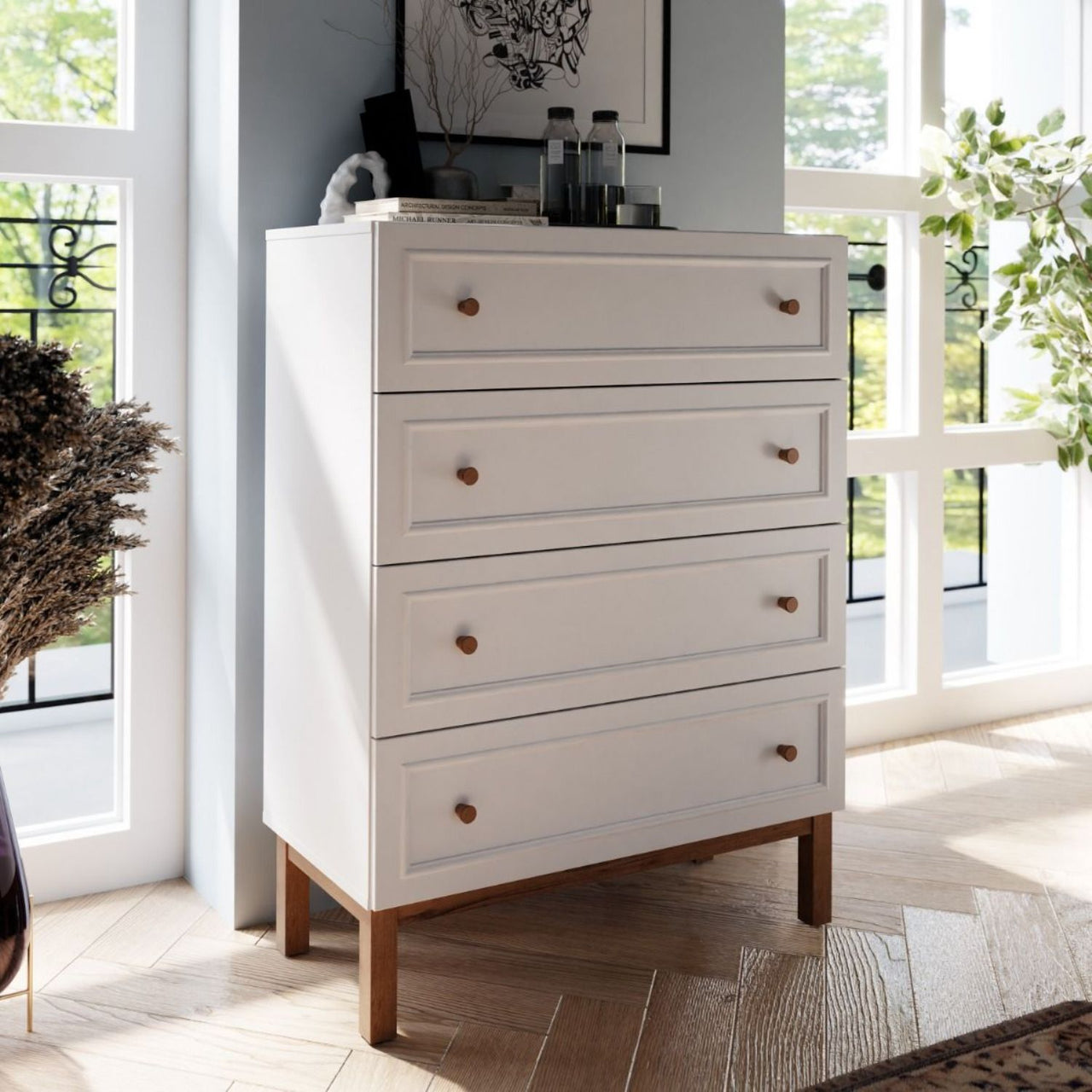 Wensley 4 Drawer Chest in Light Grey and Oak