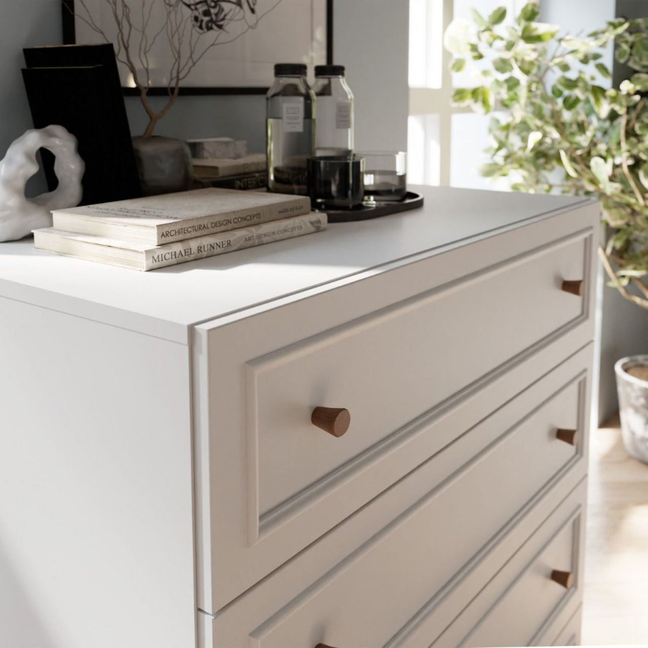 Wensley 4 Drawer Chest in Light Grey and Oak