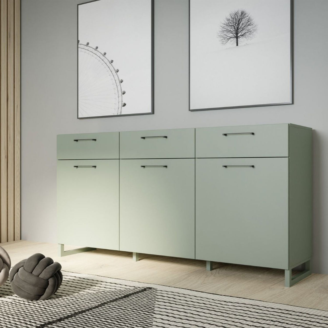 Sali 3 Door 3 Drawer Chest in Sage Green