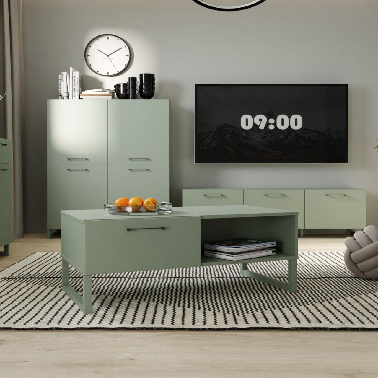 Sali 2 Door 2 Drawer TV Unit in Sage Green