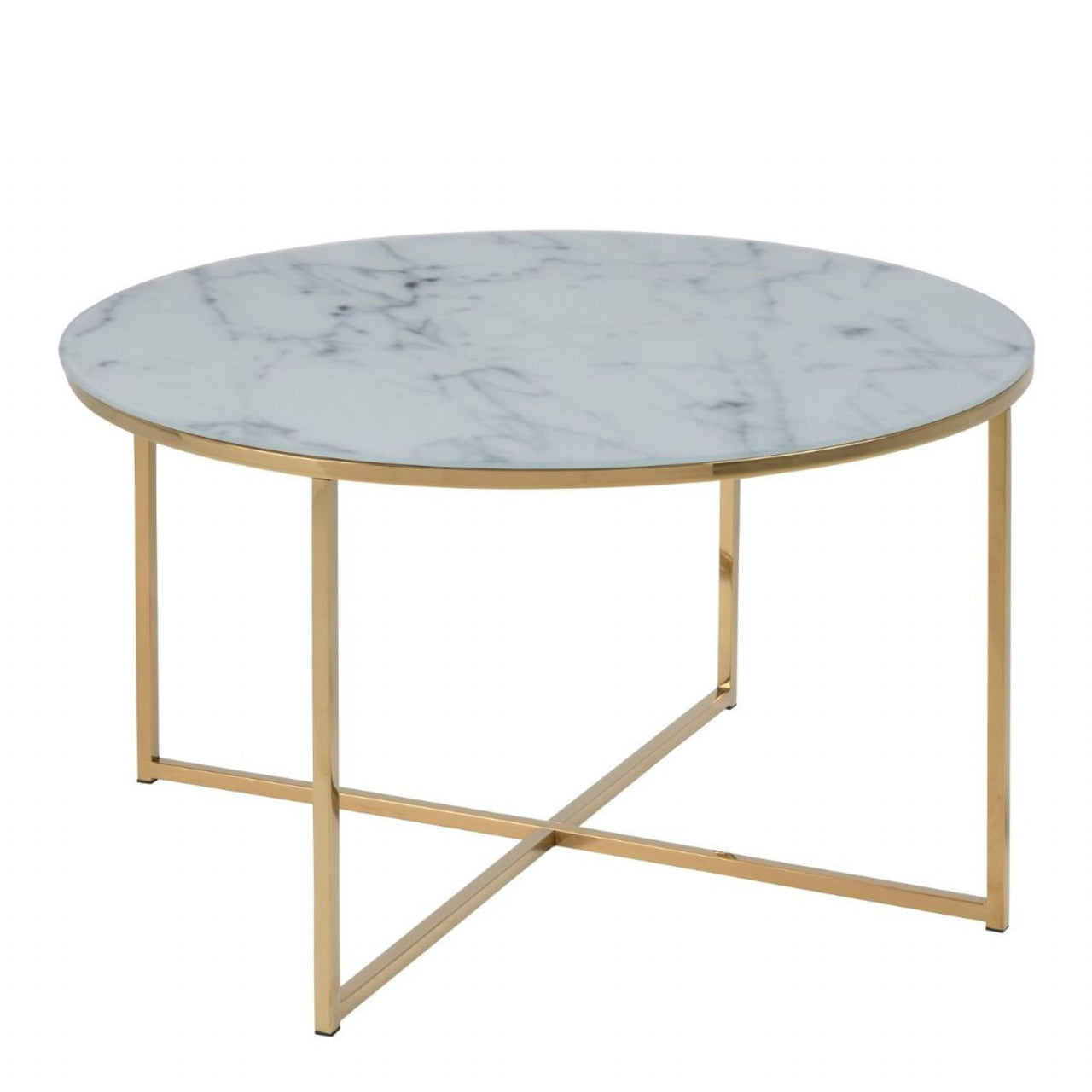 Alisma Round Coffee Table with White Marble Top And Gold Legs