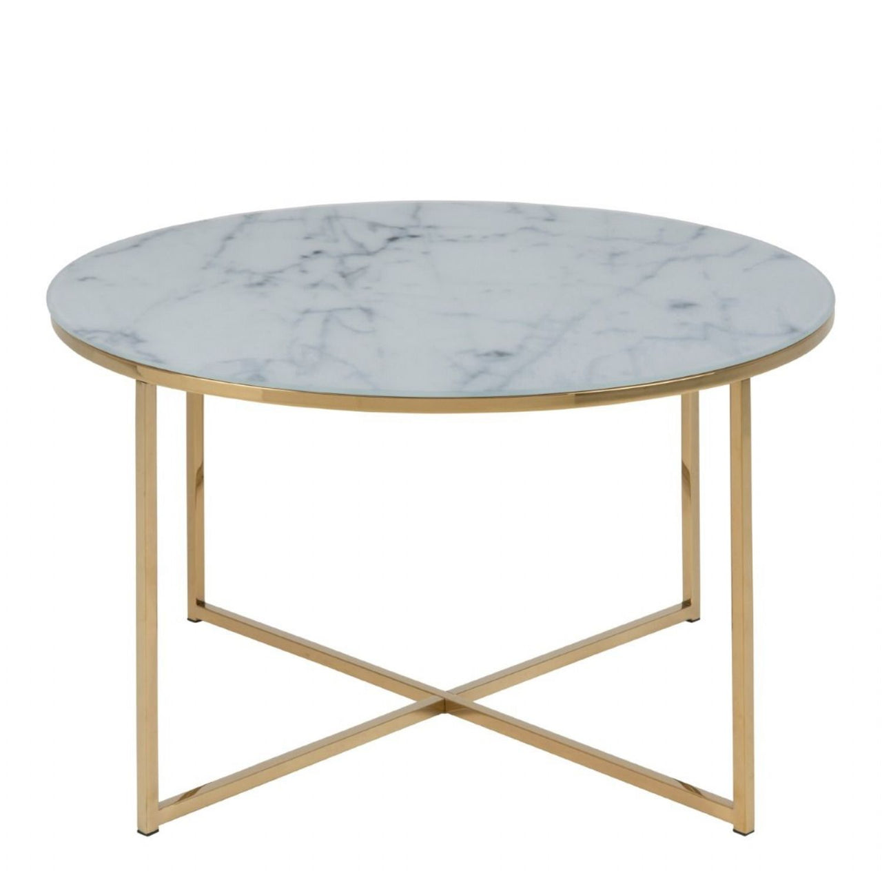 Alisma Round Coffee Table with White Marble Top &amp; Gold Legs