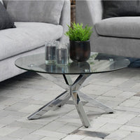 Thumbnail for Heaven Round Coffee Table with Glass Top and Chrome Legs