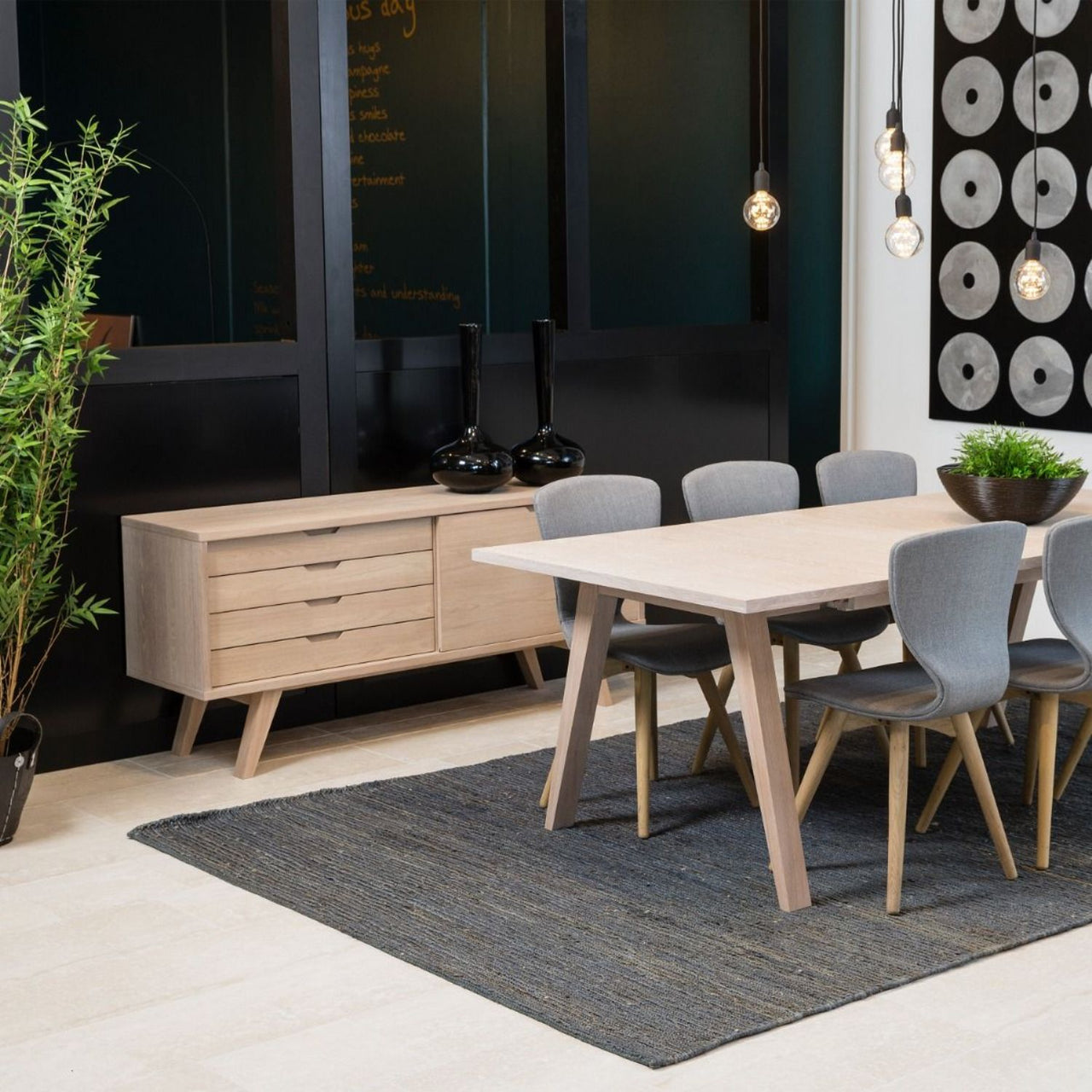 ALine Sideboard with 4 Drawers and Sliding Door in White Oak