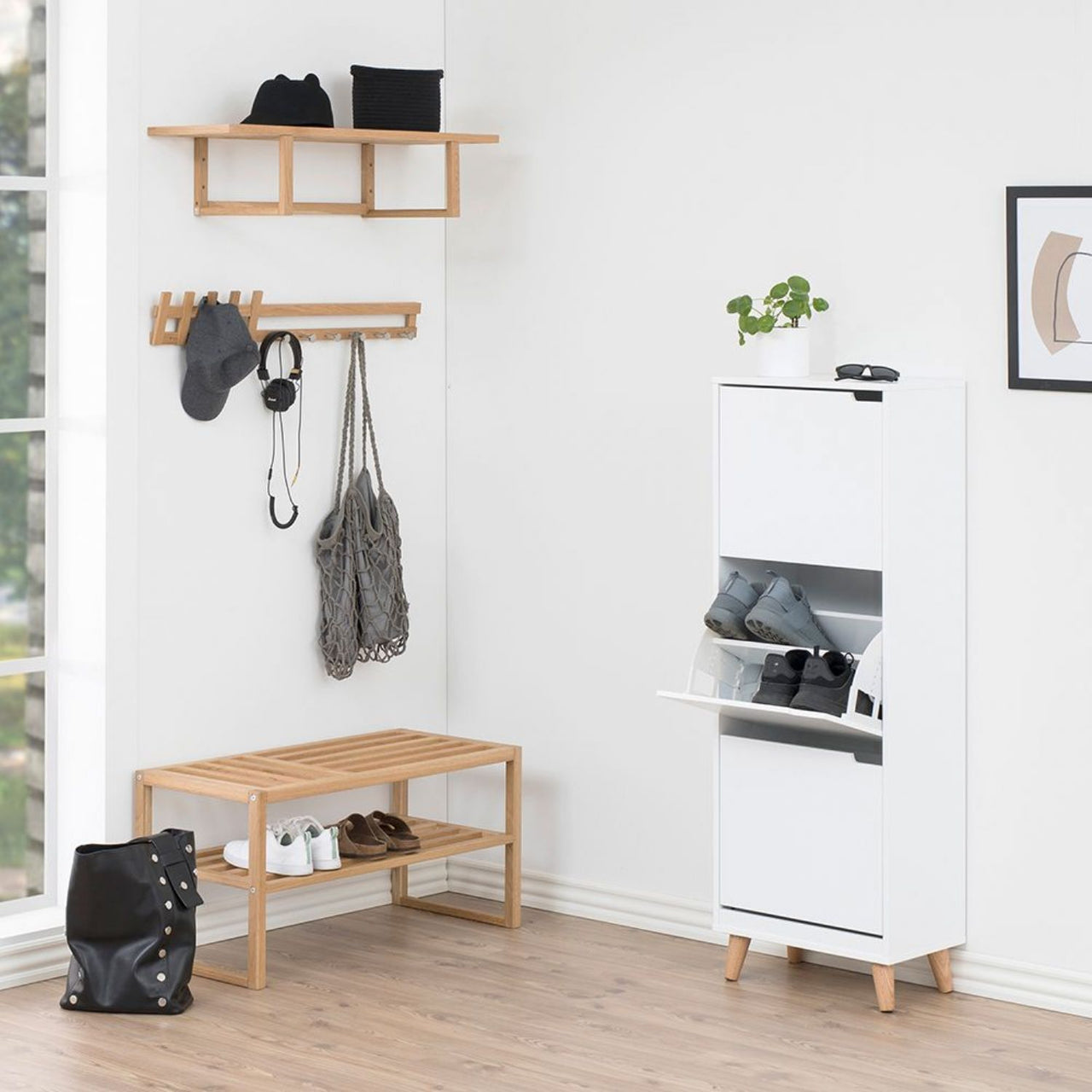 Mitra Shoe Cabinet 3 Flip Down Doors in White