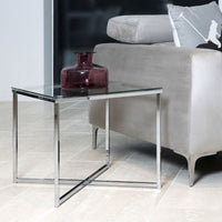 Thumbnail for Cross Square Metal Side Table with Glass Top