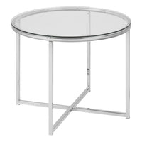 Thumbnail for Cross Round Metal Side Table with Glass Top