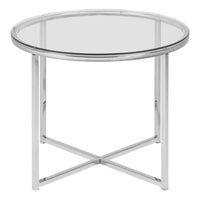 Thumbnail for Cross Round Metal Side Table with Glass Top