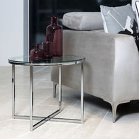 Thumbnail for Cross Round Metal Side Table with Glass Top