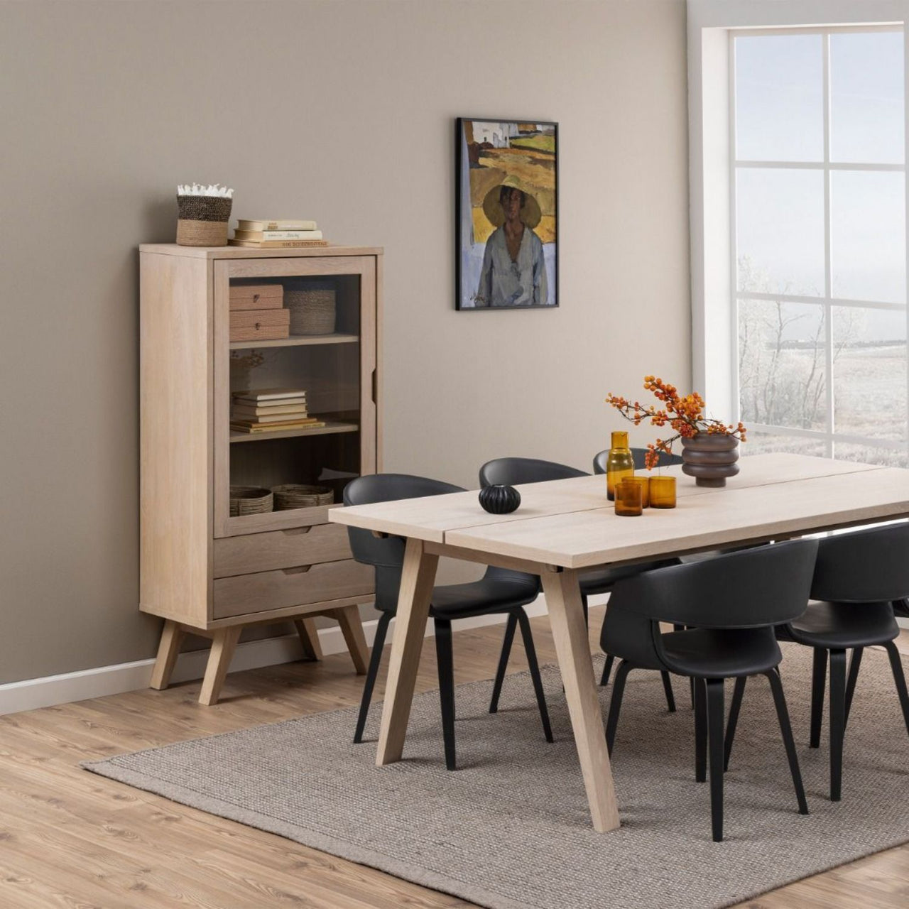 ALine Display Cabinet with 2 Drawers and 2 Shelves in White Oak