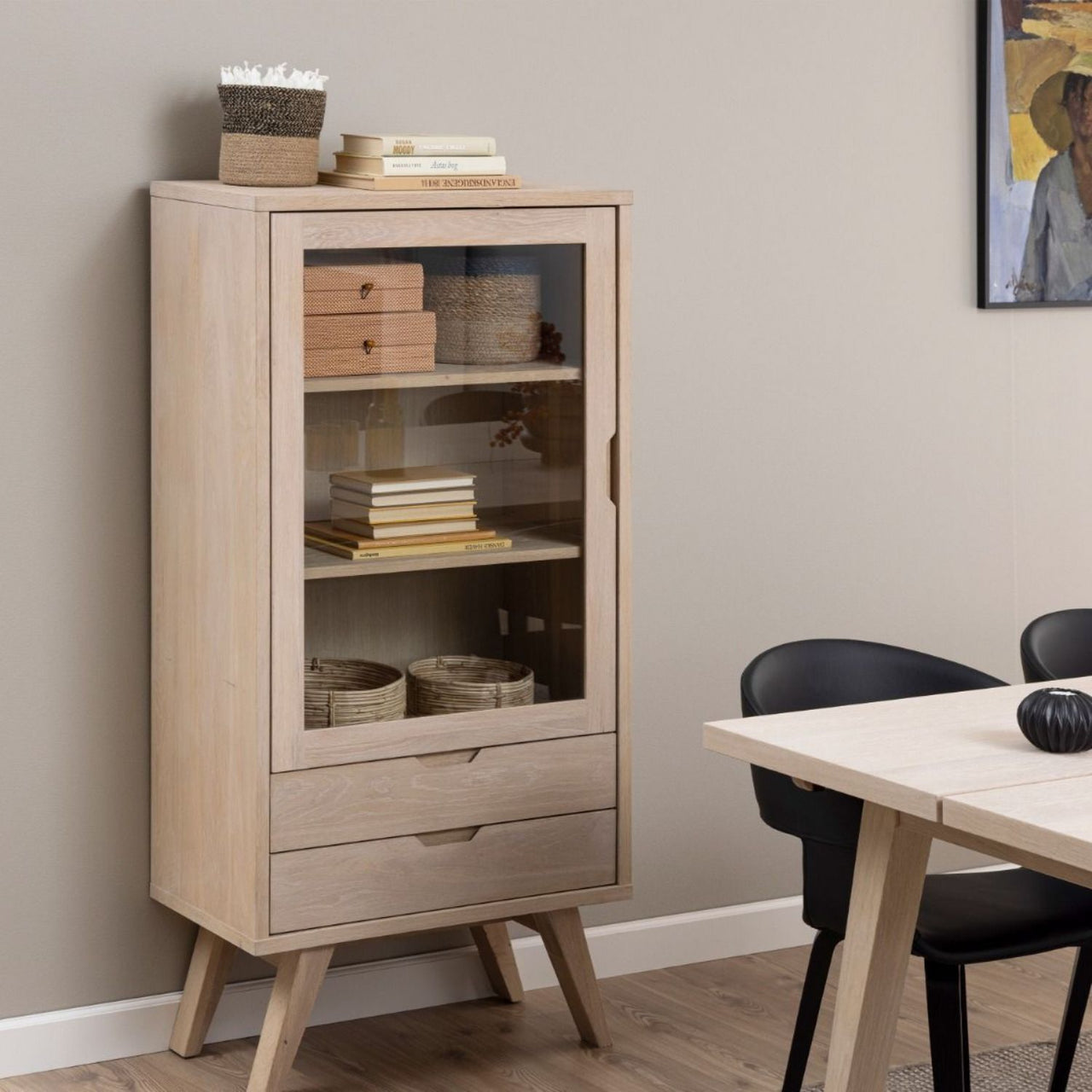 ALine Display Cabinet with 2 Drawers and 2 Shelves in White Oak