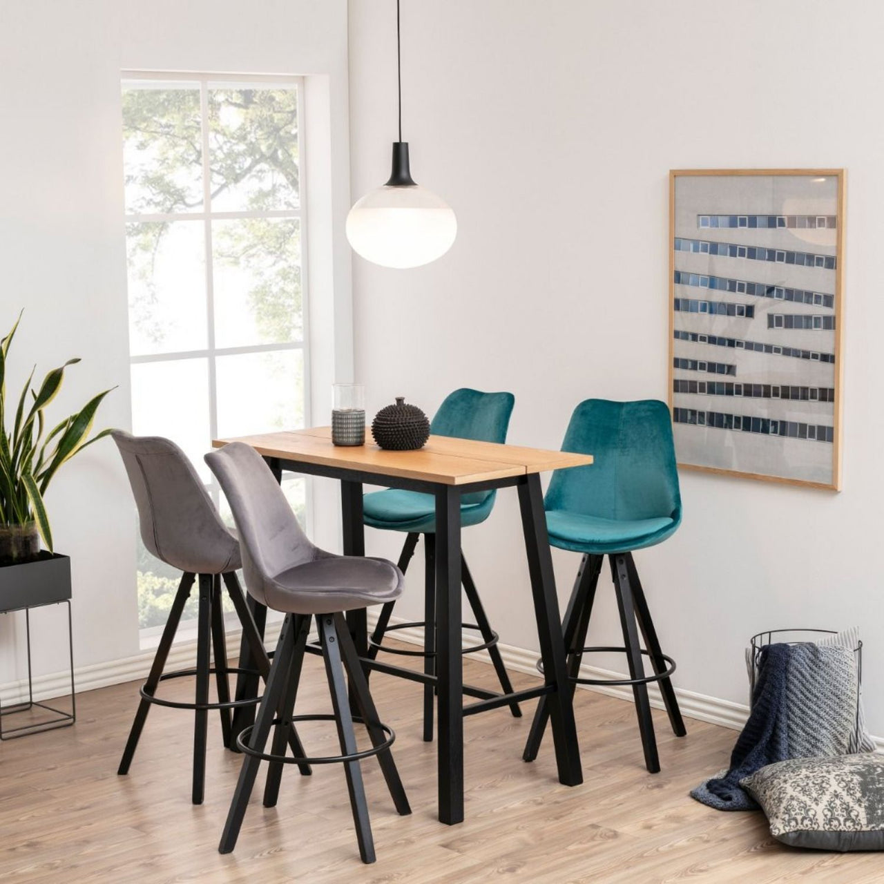 Chara Bar Table in Black And Oak