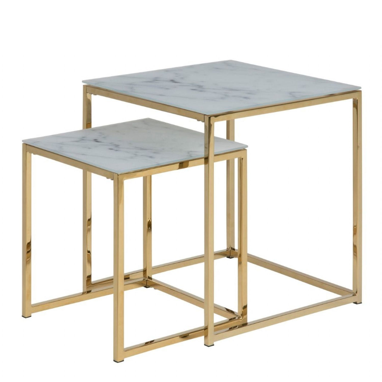 Alisma Nest of Tables with White Marble Effect Top And Gold Legs