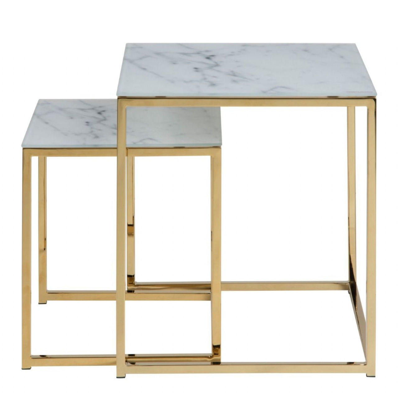 Alisma Nest of Tables with White Marble Effect Top &amp; Gold Legs