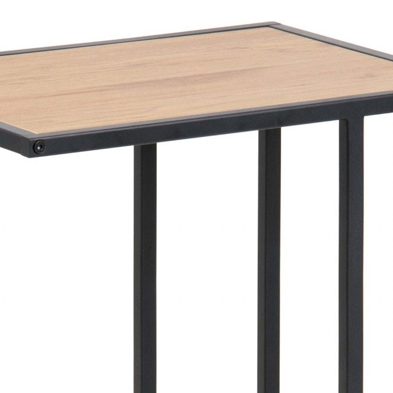 Seaford Black Metal Side Table with Oak Top