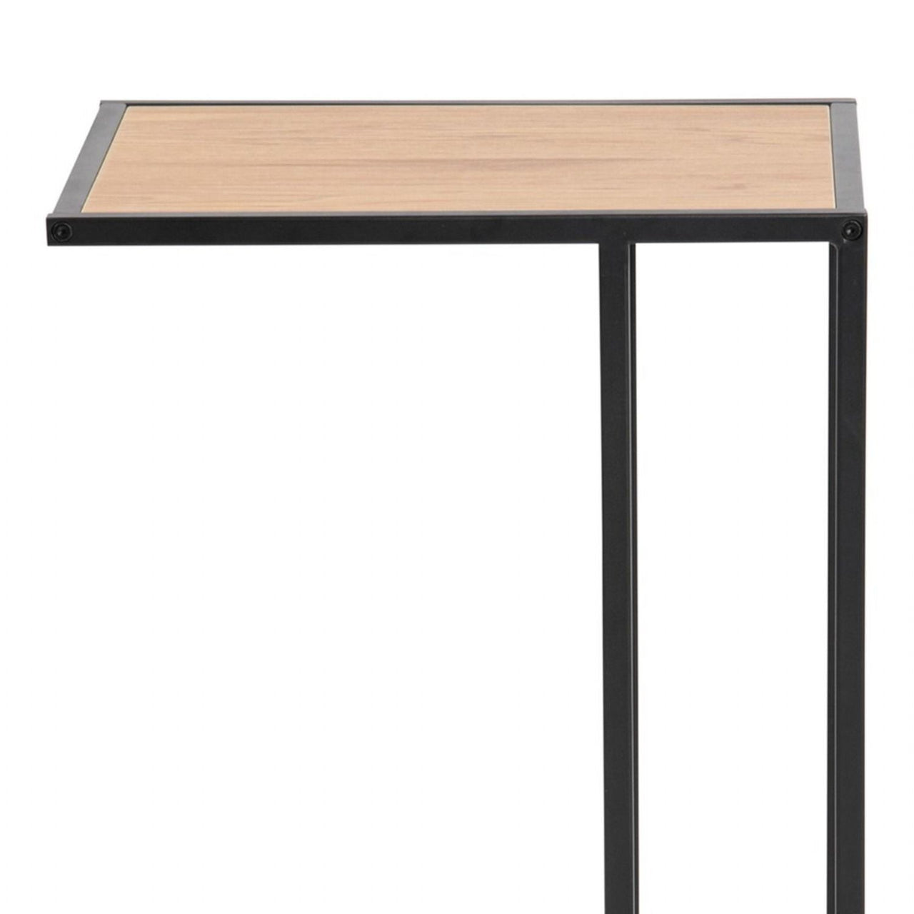 Seaford Black Metal Side Table with Oak Top