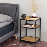 Thumbnail for Seaford Black Metal Bedside Table with 2 Oak Shelves