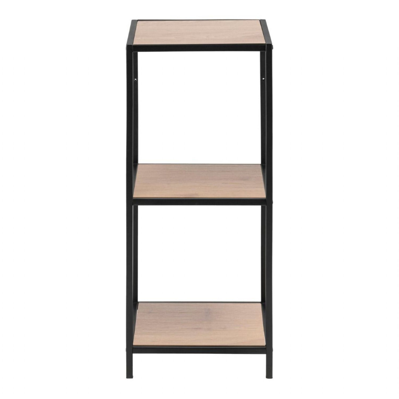 Seaford Narrow Black Metal Bookcase with 2 Oak Shelves