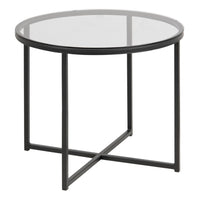 Thumbnail for Cross Round Metal Side Table with Smoked Glass Top