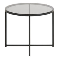 Thumbnail for Cross Round Metal Side Table with Smoked Glass Top