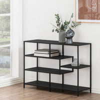 Thumbnail for Seaford Wide Black Metal Bookcase with 4 Black Oak Shelves