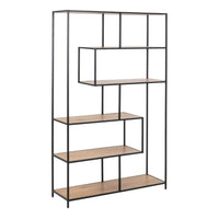 Thumbnail for Seaford Black Metal Large Asymmetrical Bookcase with 5 Oak Shelves