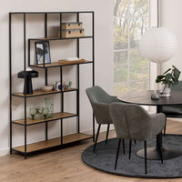 Thumbnail for Seaford Black Metal Large Asymmetrical Bookcase with 5 Oak Shelves