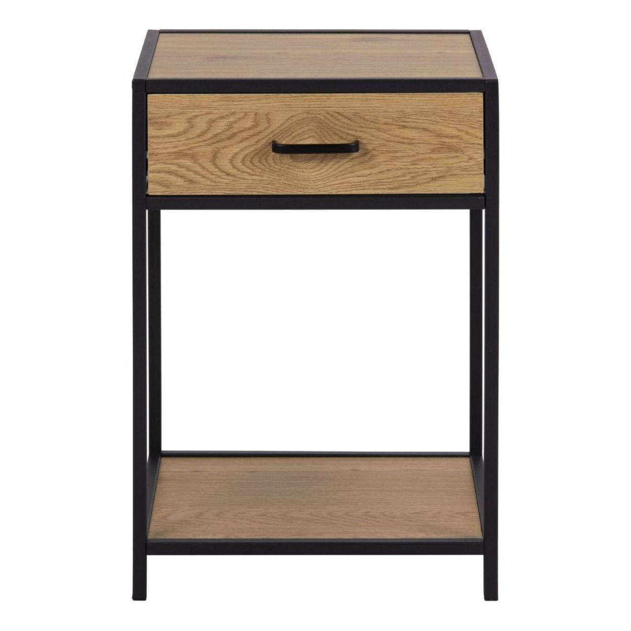 Seaford Bedside Table with 1 Drawer in Black &amp; Oak