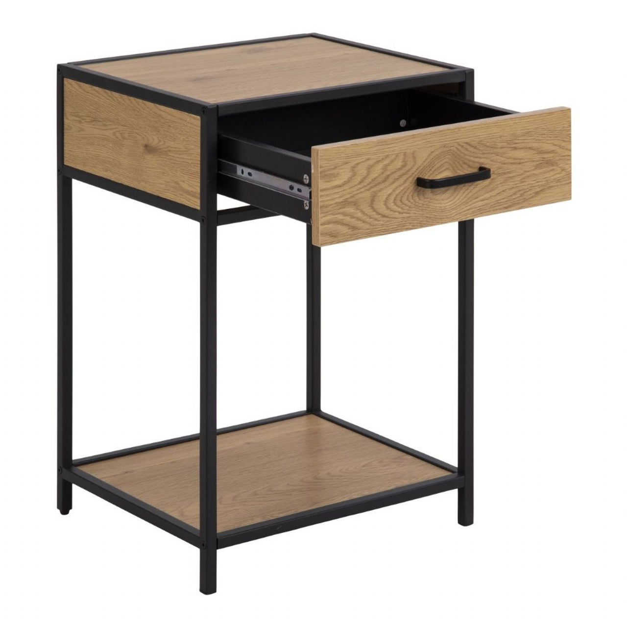 Seaford Bedside Table with 1 Drawer in Black And Oak