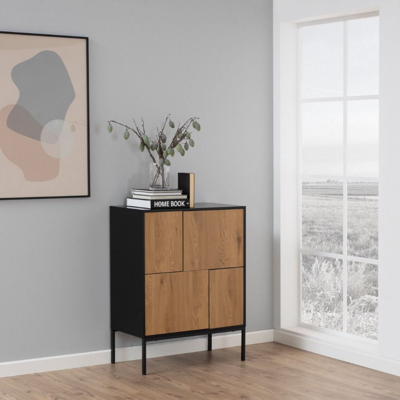 Seaford 4 Door Sideboard in Black And Oak