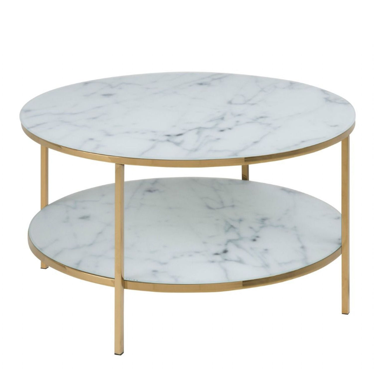 Alisma Round Coffee Table with Marble Effect Top &amp; Gold Legs