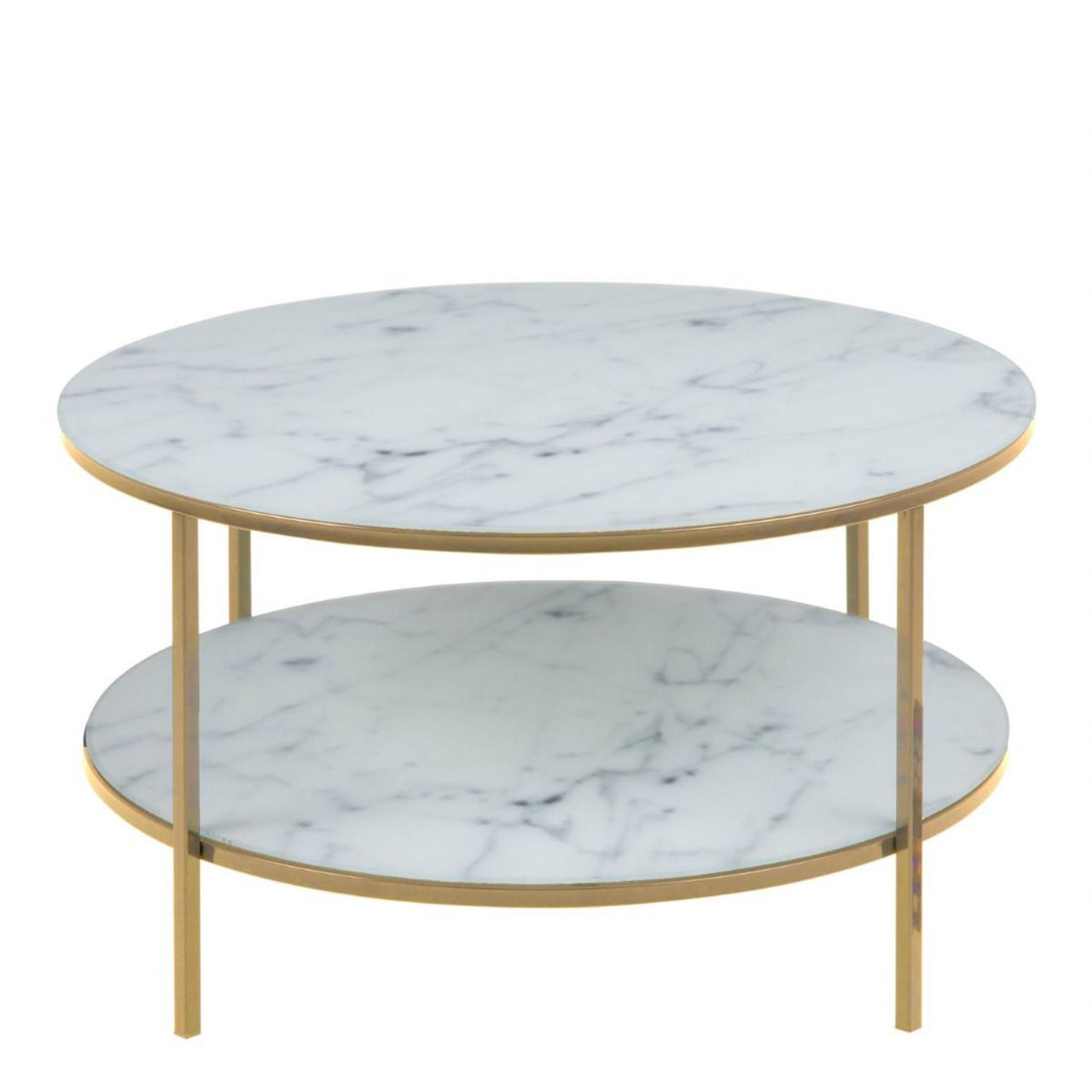 Alisma Round Coffee Table with Marble Effect Top And Gold Legs