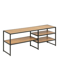 Thumbnail for Seaford Black Metal Open TV Unit with 3 Oak Shelves