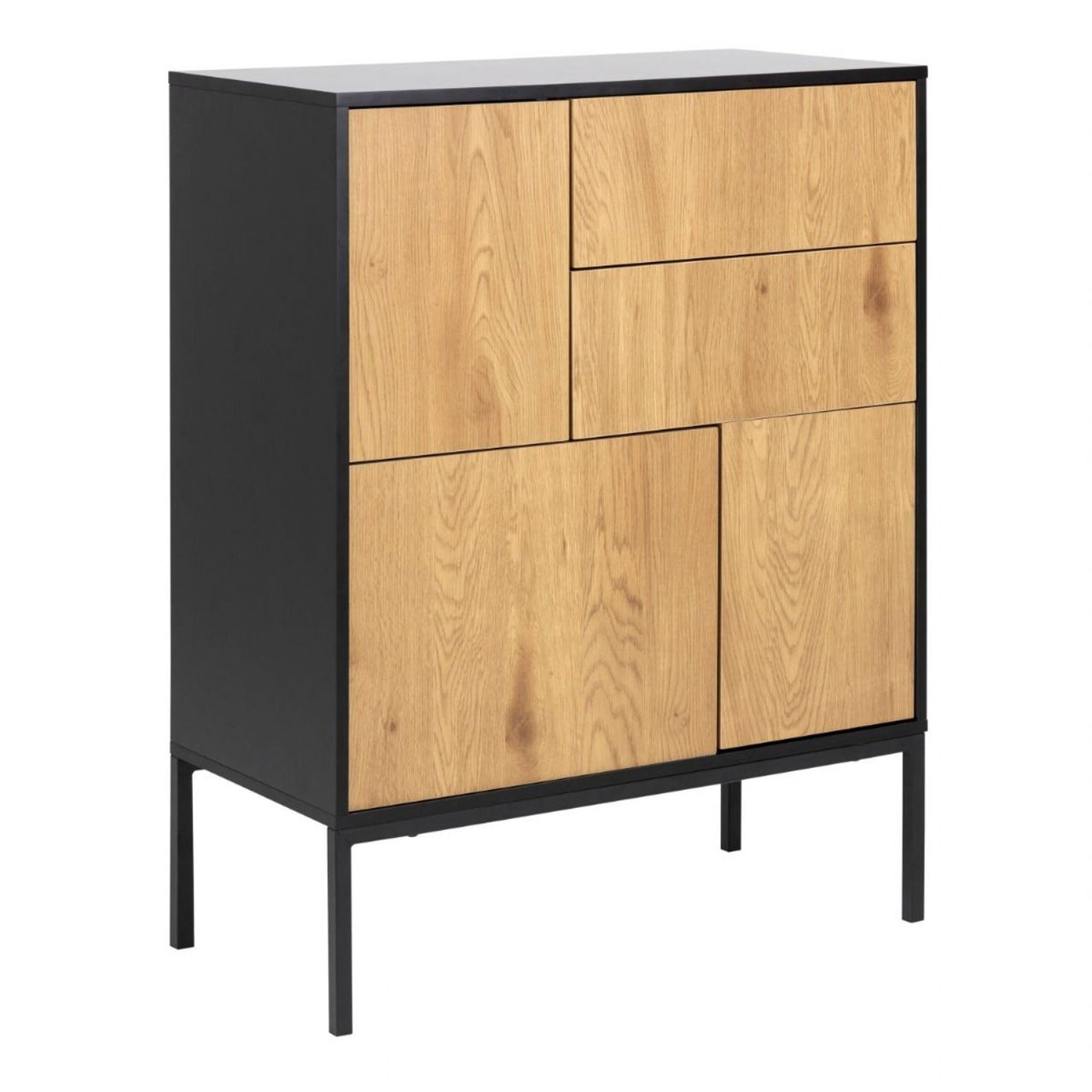 Seaford 3 Door 2 Drawer Sideboard in Black And Oak