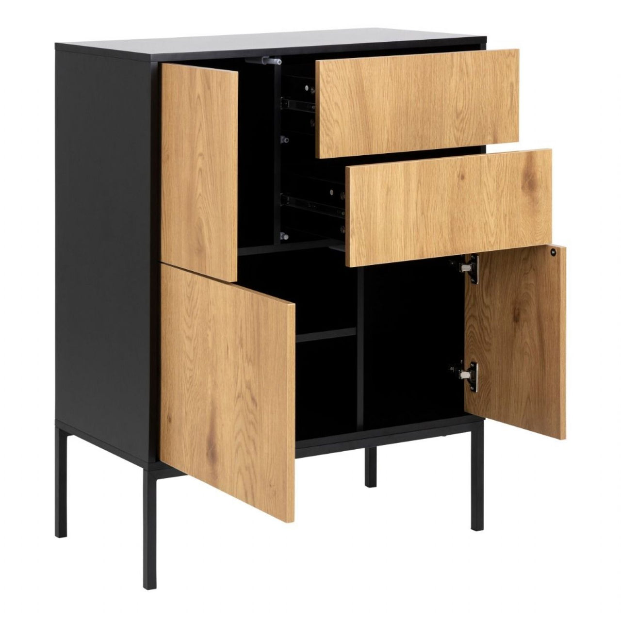 Seaford 3 Door 2 Drawer Sideboard in Black And Oak