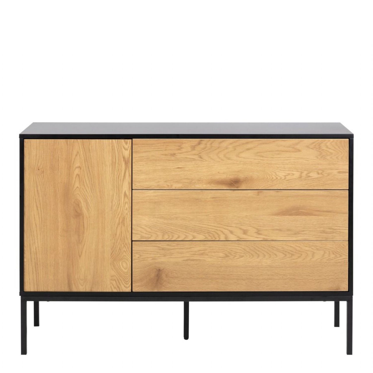 Seaford 1 Door 3 Drawer Small Sideboard in Black And Oak