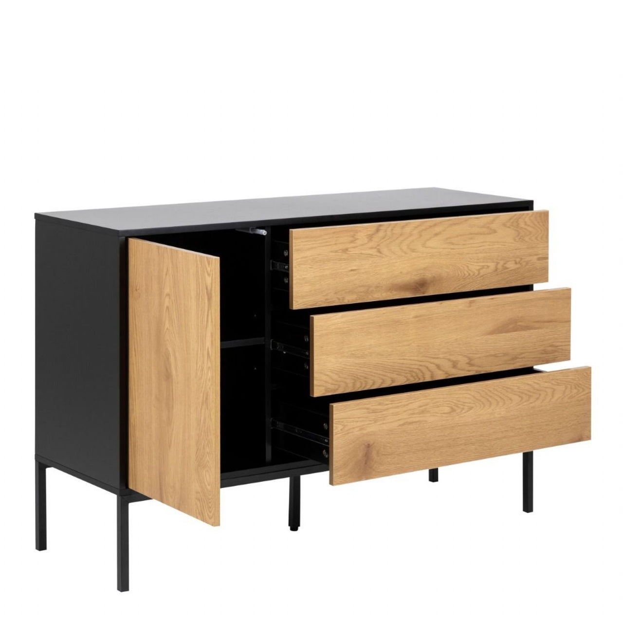 Seaford 1 Door 3 Drawer Small Sideboard in Black And Oak