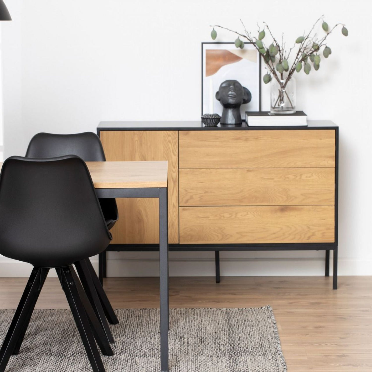 Seaford 1 Door 3 Drawer Small Sideboard in Black And Oak