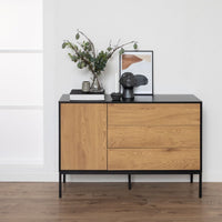 Thumbnail for Seaford 1 Door 3 Drawer Small Sideboard in Black And Oak