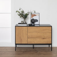 Thumbnail for Seaford 1 Door 3 Drawer Small Sideboard in Black & Oak