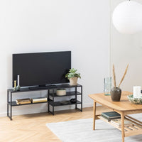 Thumbnail for Seaford Black Metal Open TV Unit with 3 Black Shelves