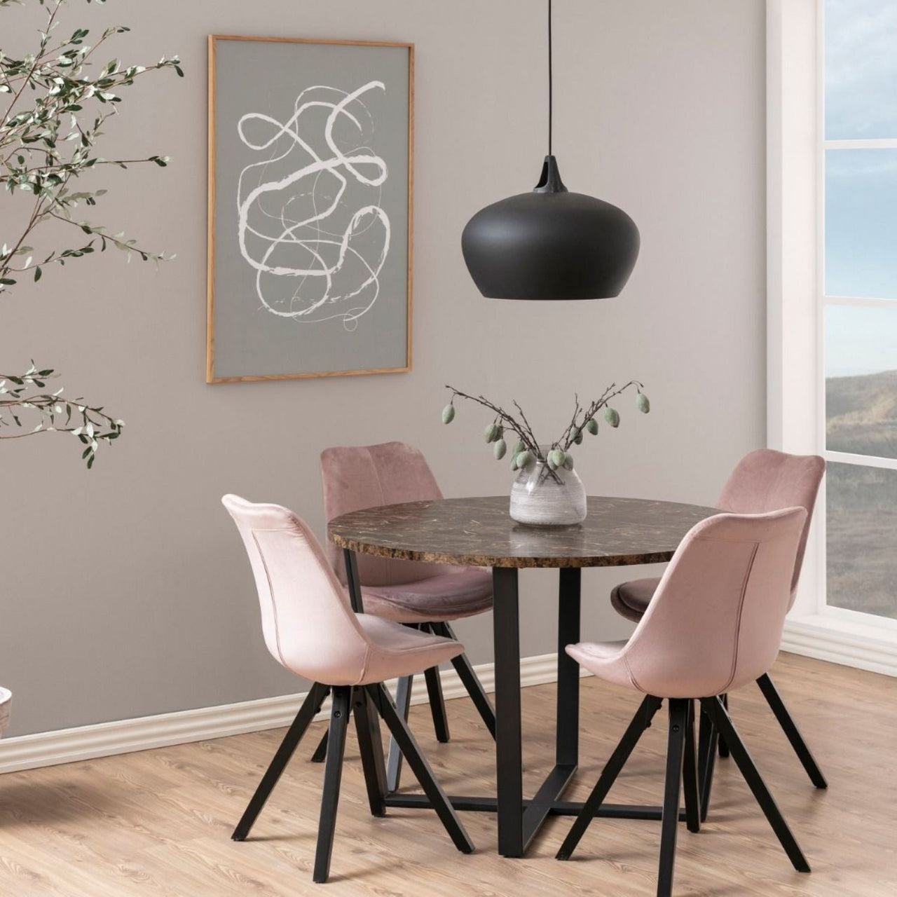 Amble Round Dining Table with Brown Marble Effect Top