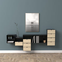 Thumbnail for Joliet 1 Drawer Wallmounted Bedside Table in Black & Bamboo