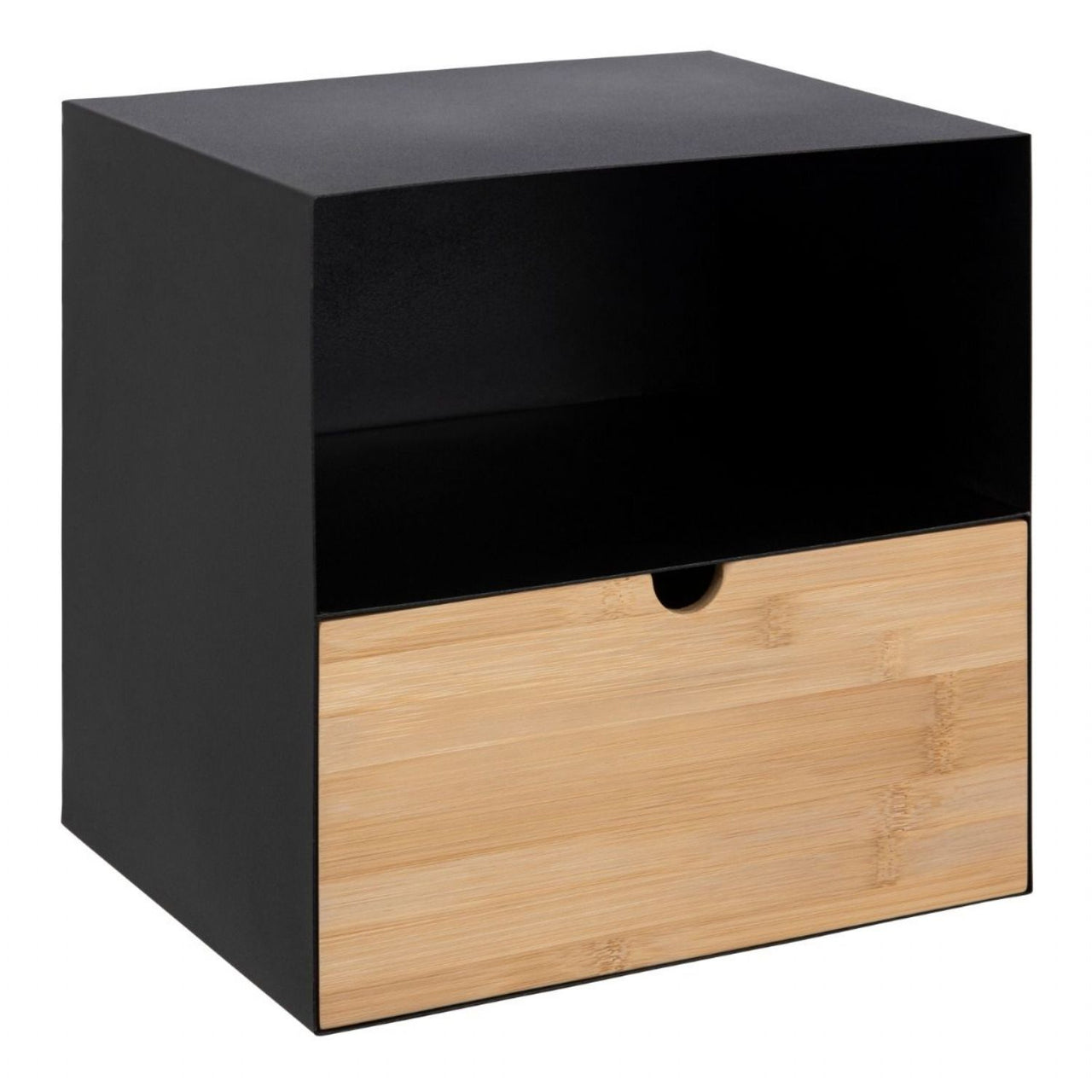 Joliet 1 Drawer Wallmounted Bedside Table in Black &amp; Bamboo