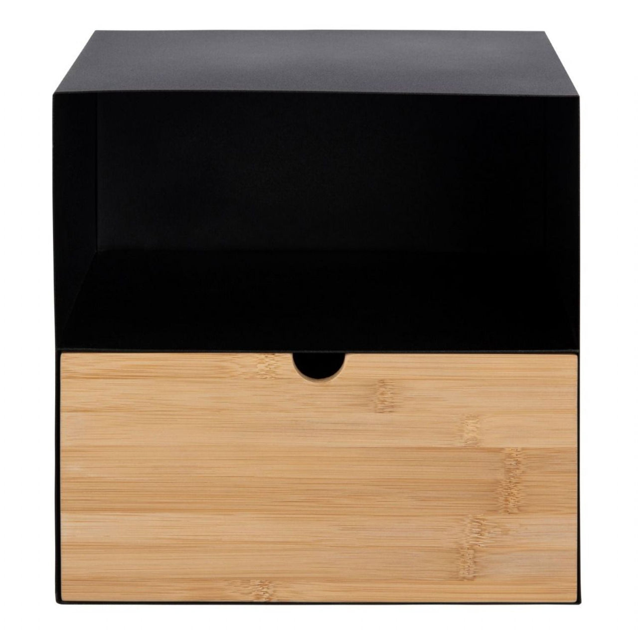 Joliet 1 Drawer Wallmounted Bedside Table in Black &amp; Bamboo