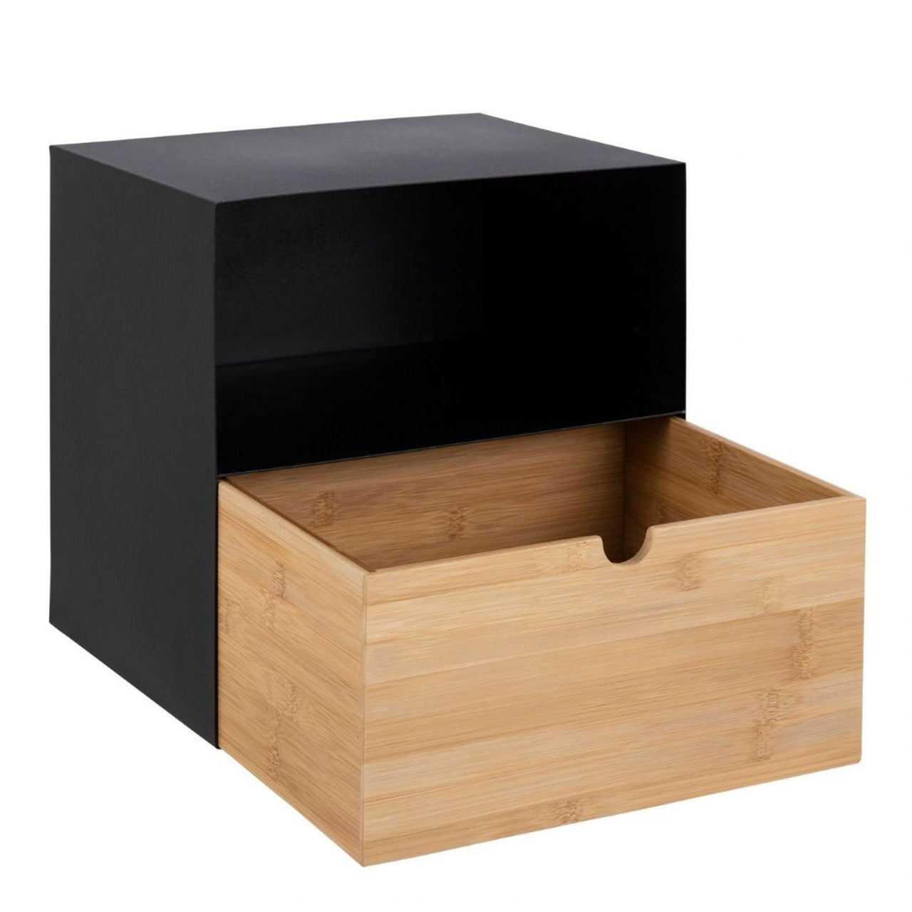 Joliet 1 Drawer Wallmounted Bedside Table in Black &amp; Bamboo