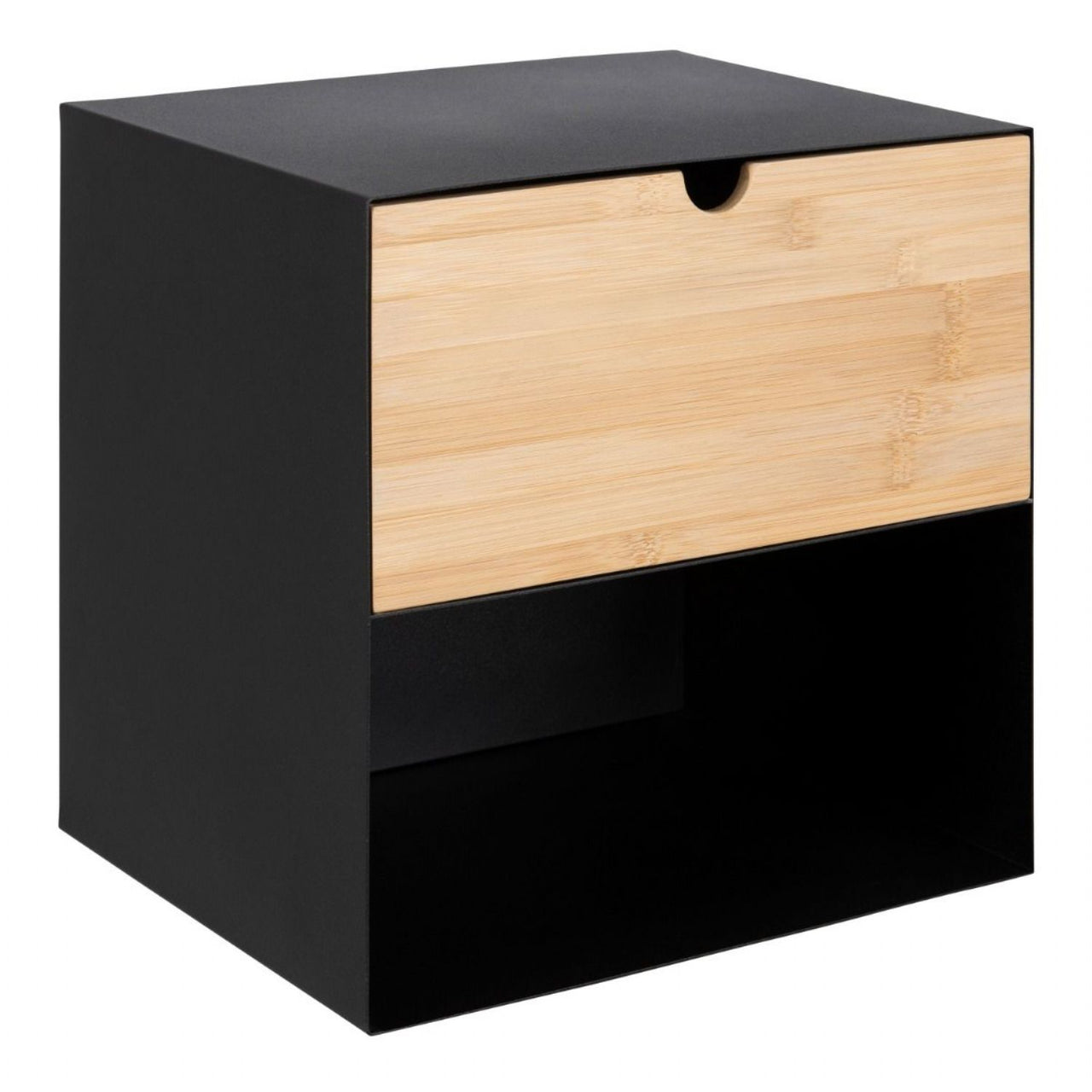 Joliet 1 Drawer Wallmounted Bedside Table in Black &amp; Bamboo