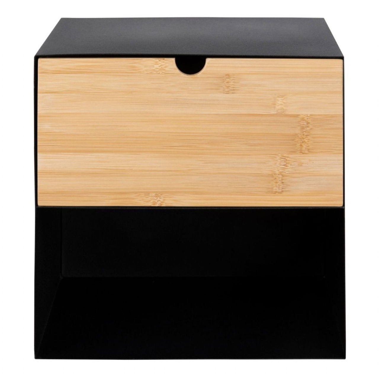 Joliet 1 Drawer Wallmounted Bedside Table in Black &amp; Bamboo